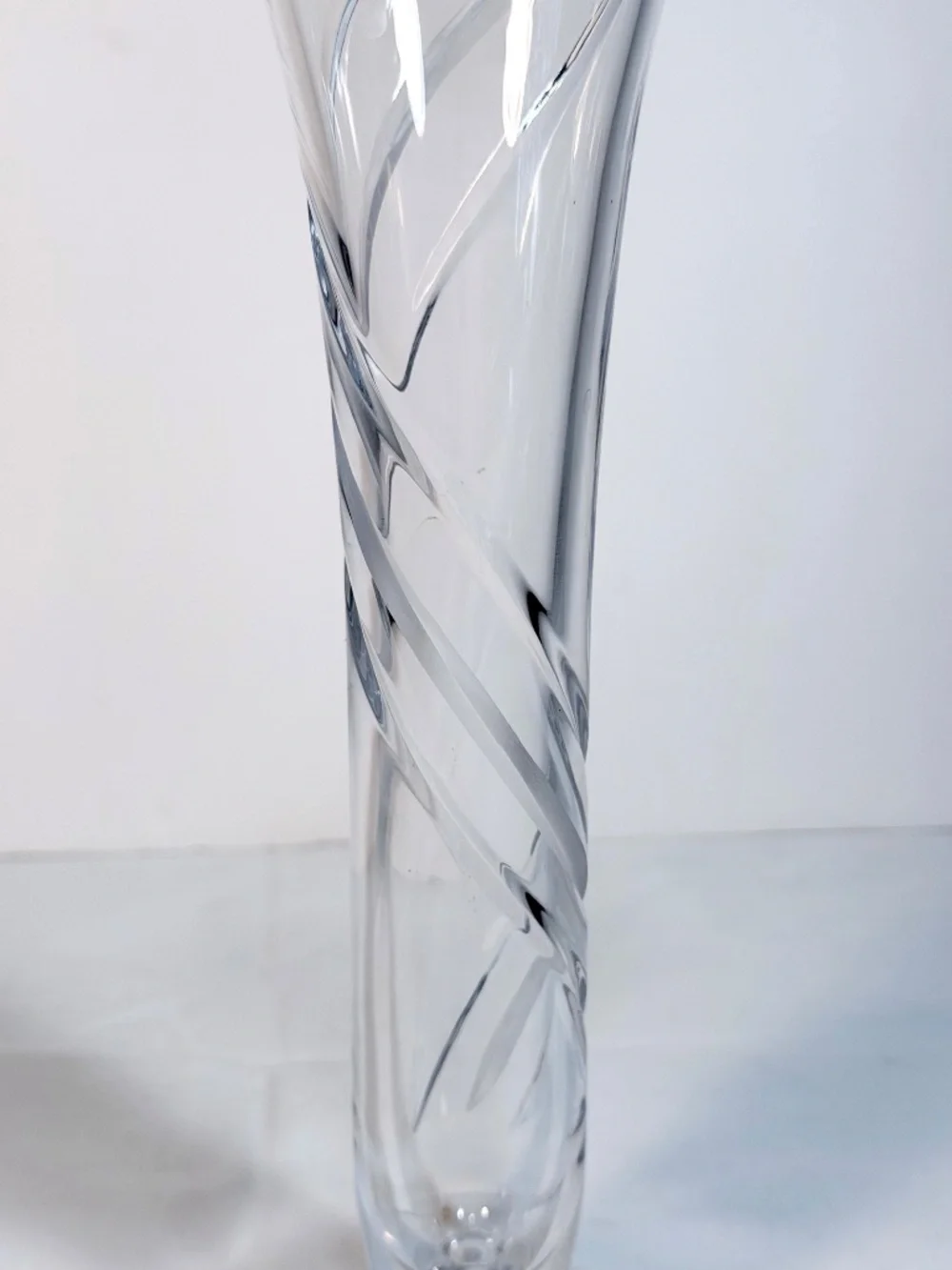 Rogaska Crystal Trumpet Vase Etched Spiral Swirl w/ Small Lip 12